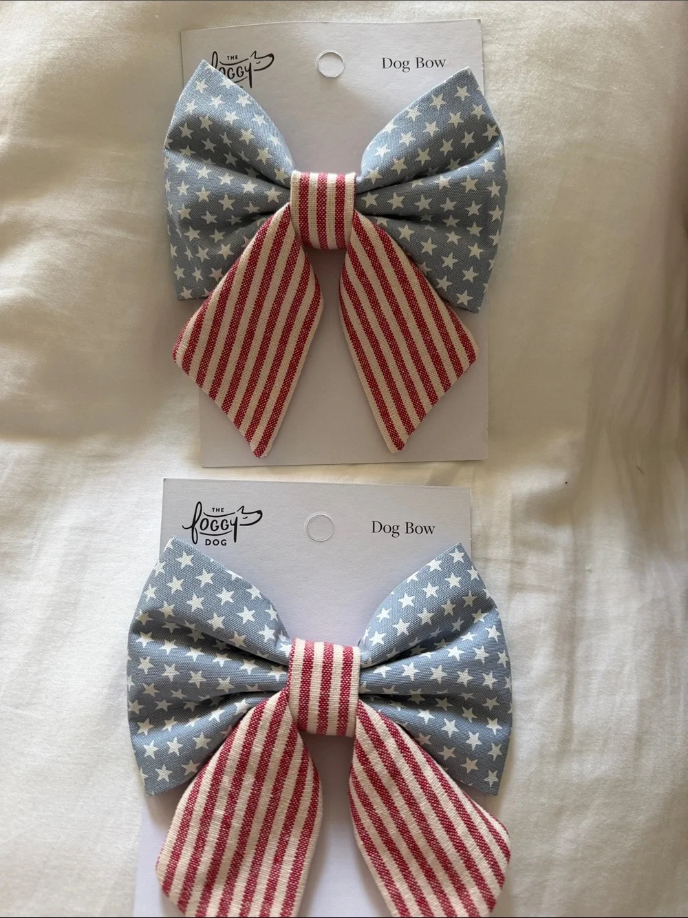 The Foggy Dog Blue Star & Red Stripe Dog Bow